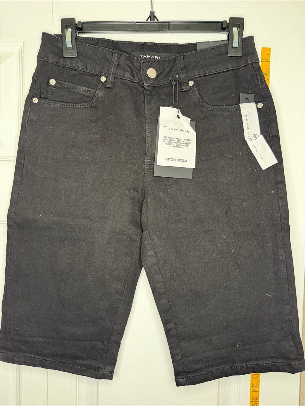 Tahari Black Denim Mid-Length Bermuda Shorts